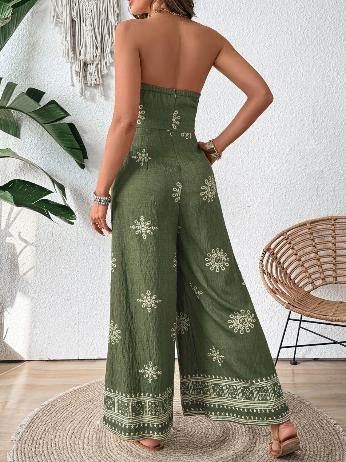 Boho Wide Leg Strapless Jumpsuit