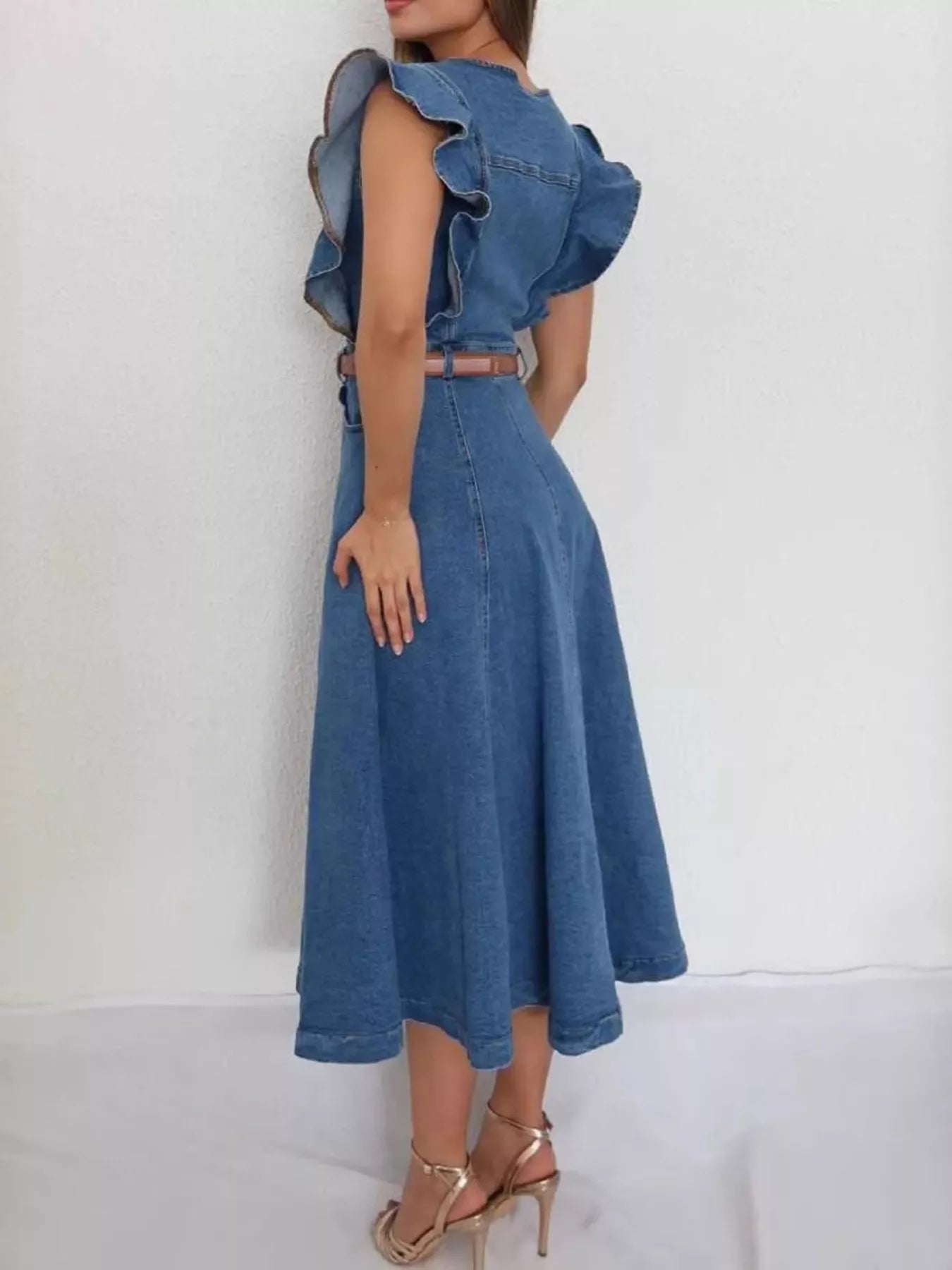 Belted Denim Midi Dress