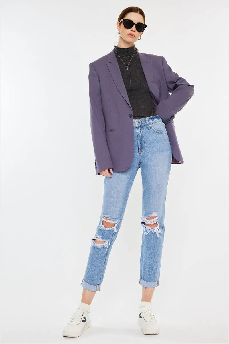 Women's High Rise Distressed Mom Jeans