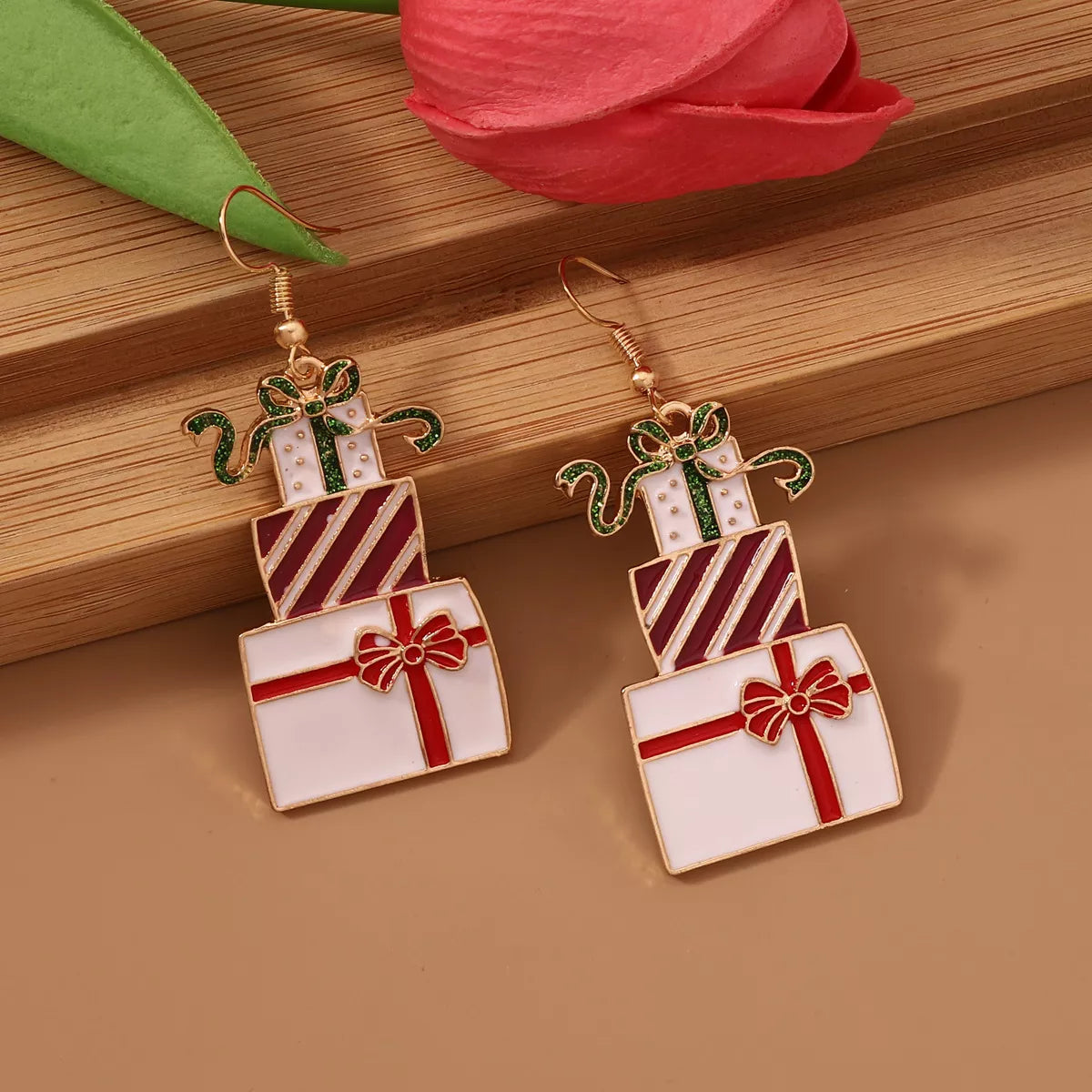 Present Dangle Earrings (Red and White)