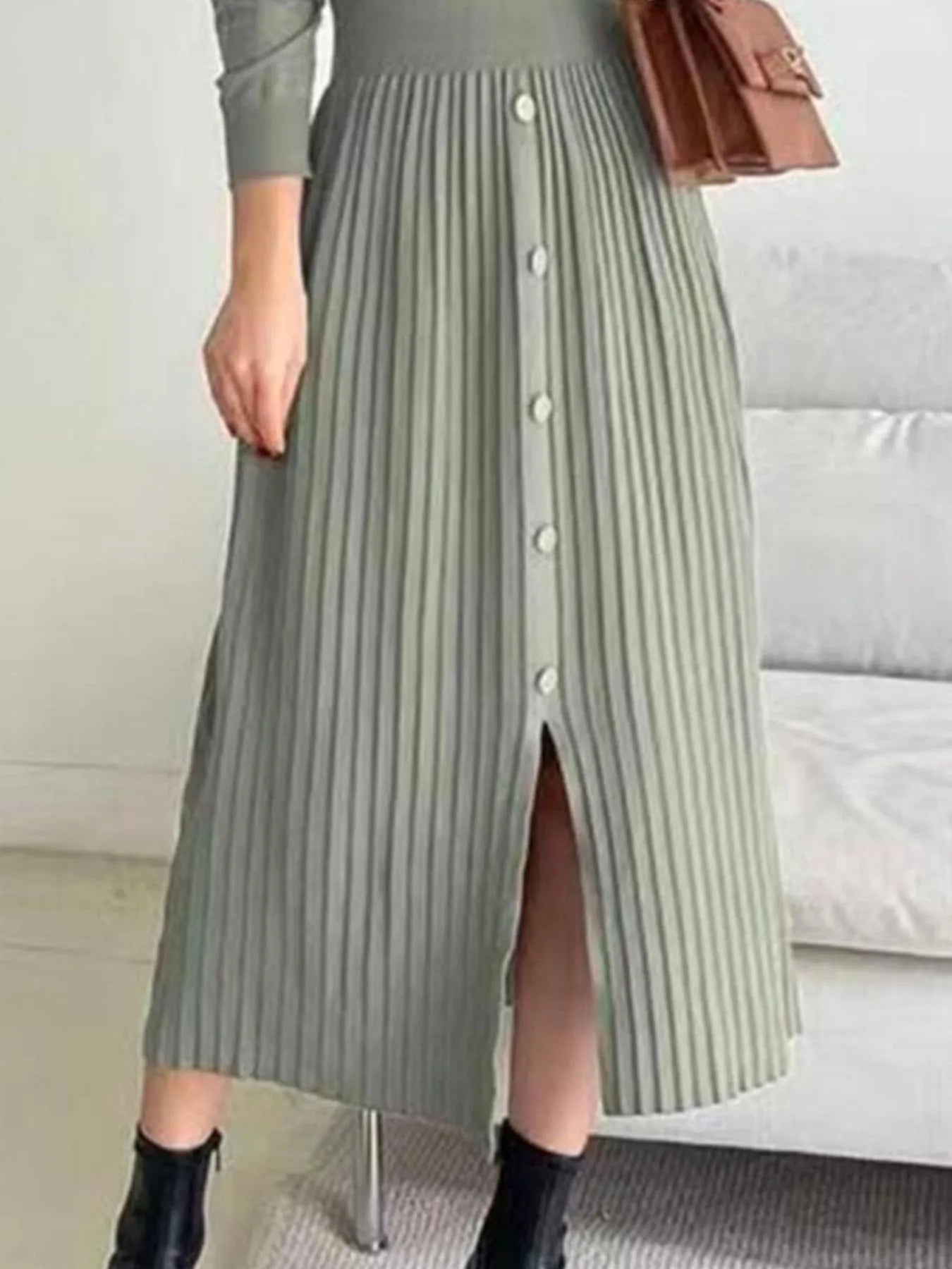 Sweater Dress with Pleated Skirt
