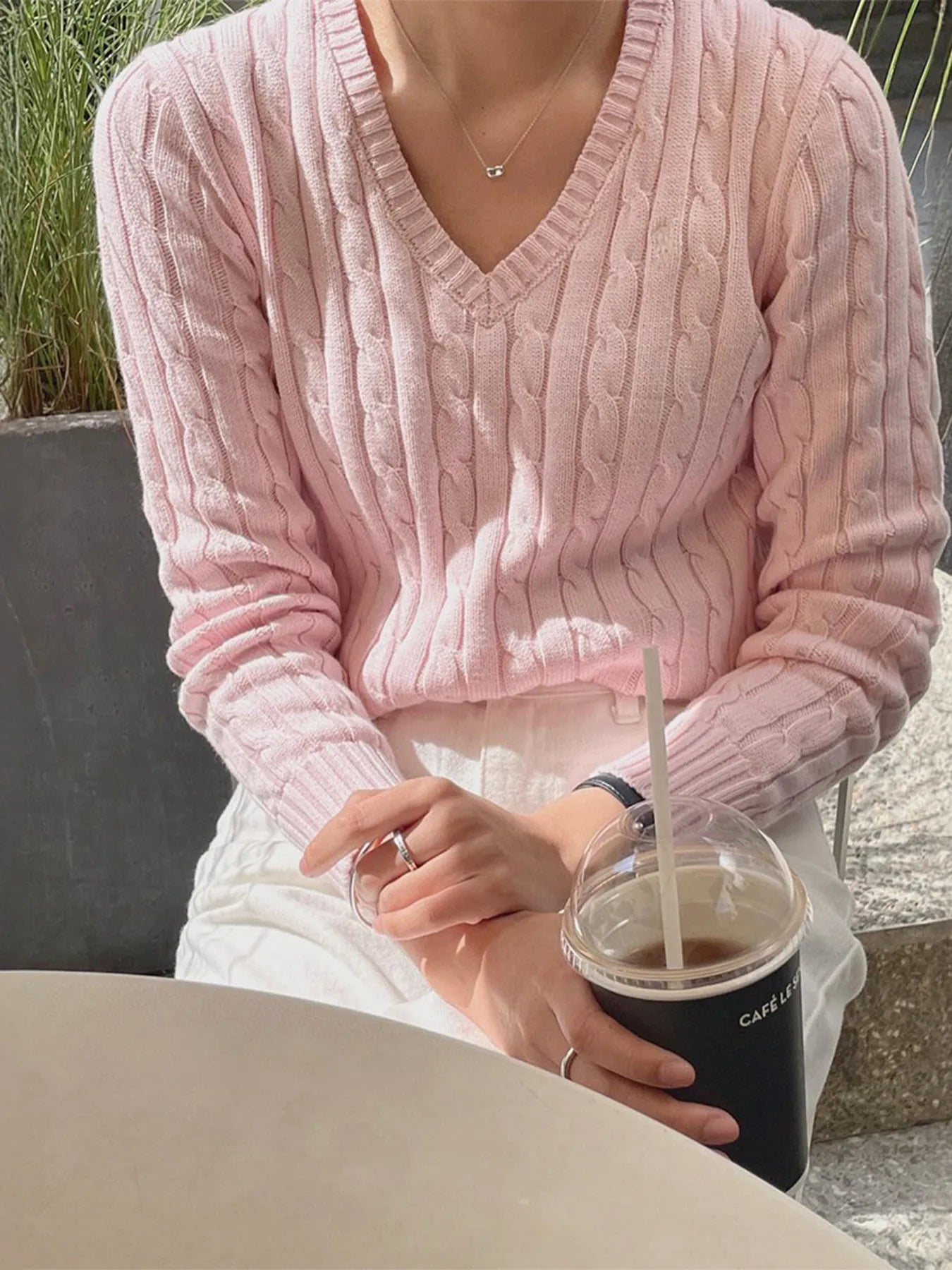 Classic Cable Knit V-Neck Pullover Sweater