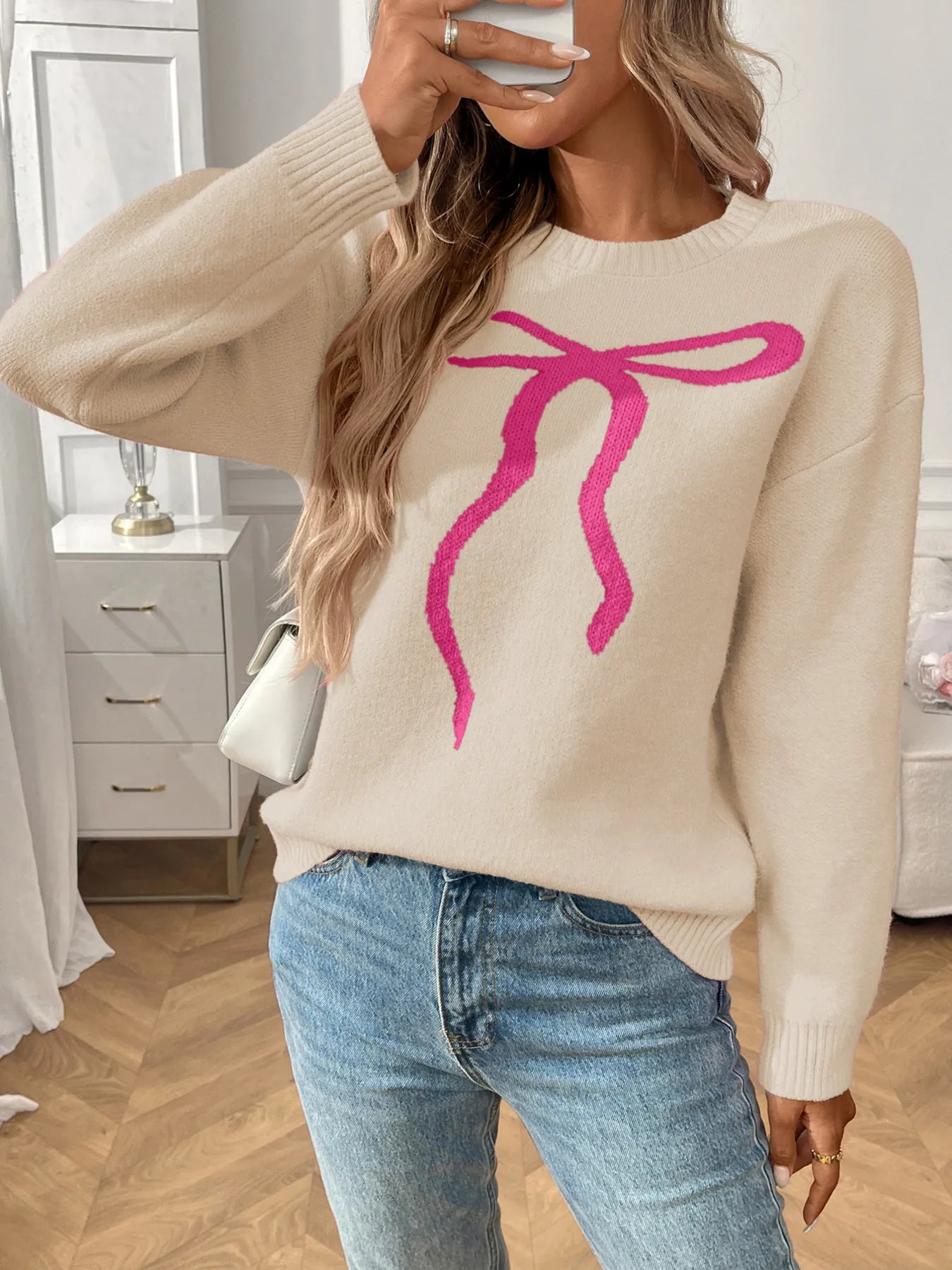 Bow Graphic Ribbed Sweater