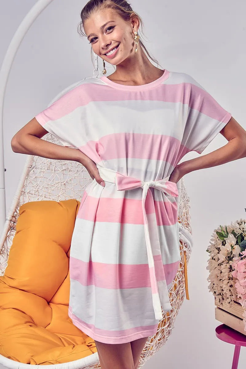 Tie Front Striped T-Shirt Dress