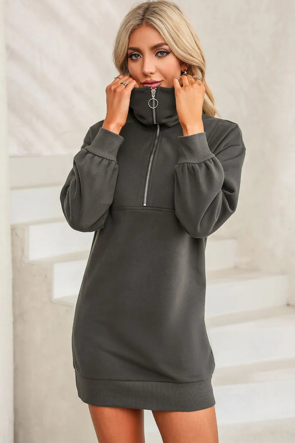 Cozy Half-Zip Sweater Dress