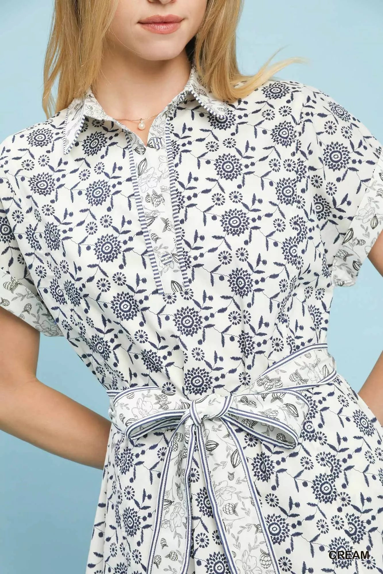 Easy Floral Shirt Dress with Printed Border