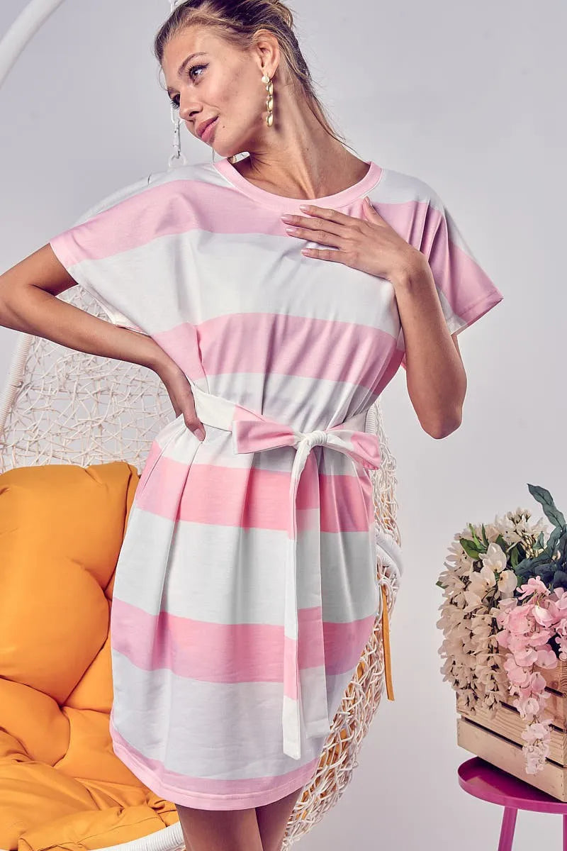 Tie Front Striped T-Shirt Dress