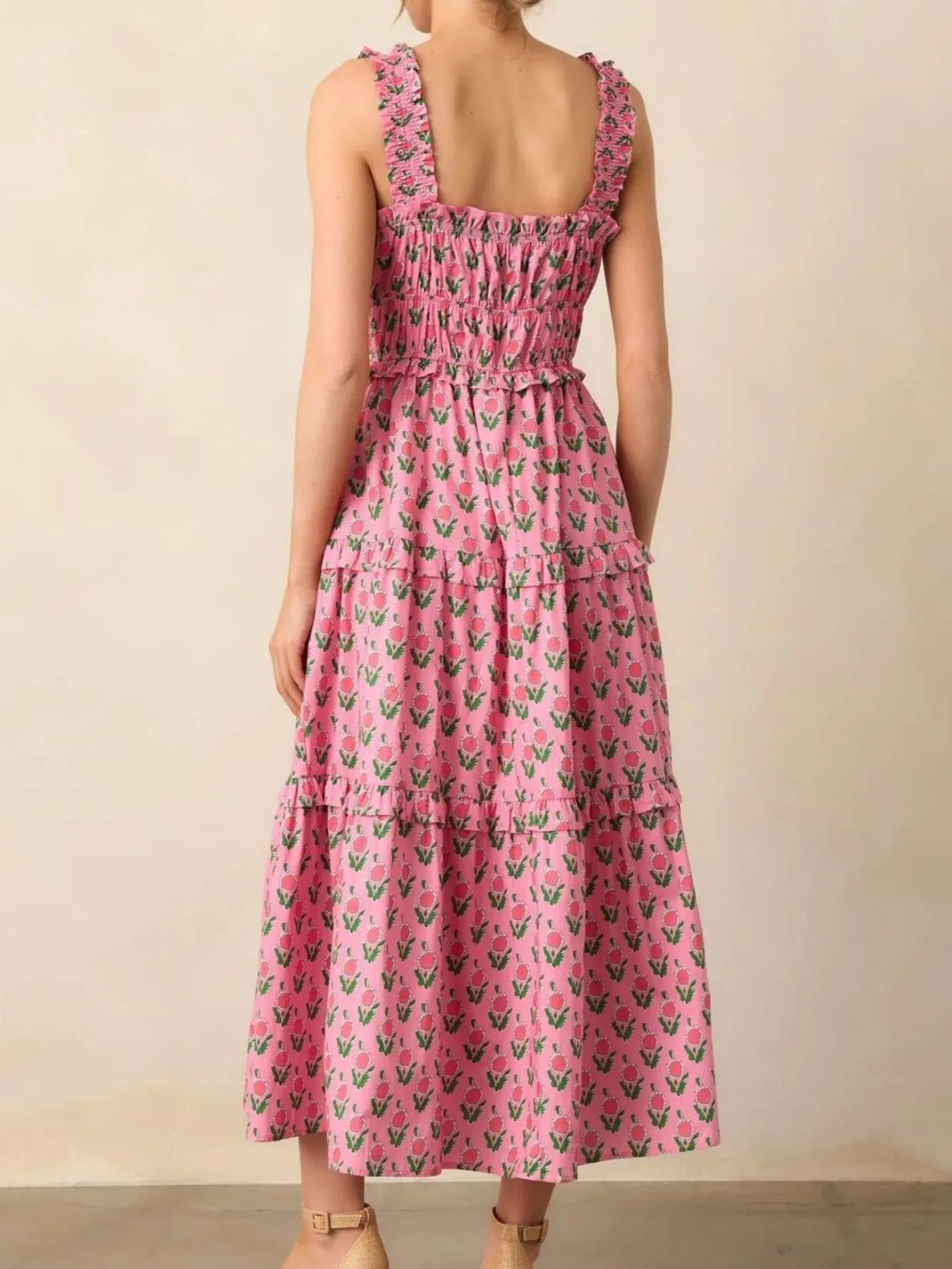 Southern Belle Pink Floral Midi Dress with Pockets