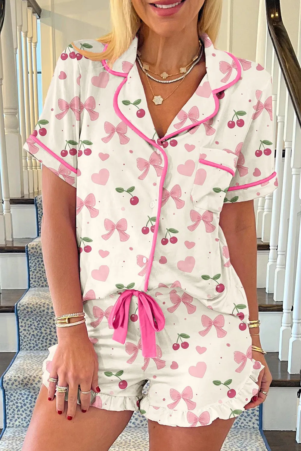 Pillow Talk Short Sleeve Top and Shorts Pajama Set
