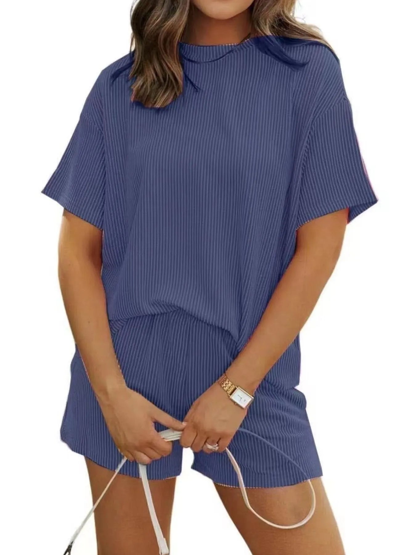 Ribbed Short Sleeve Lounge Set
