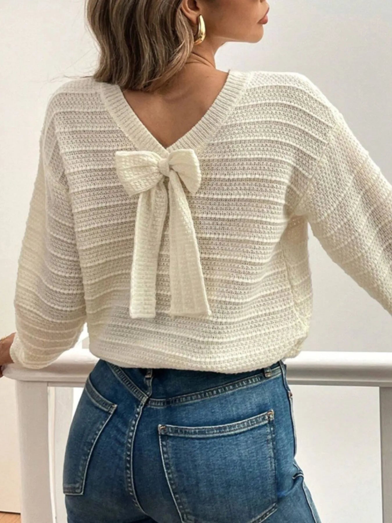 Bow-Back Knit Sweater Top