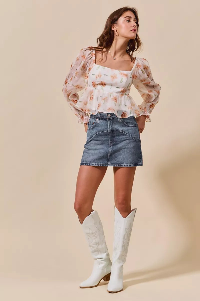 Washed Denim Mini Skirt with Pockets