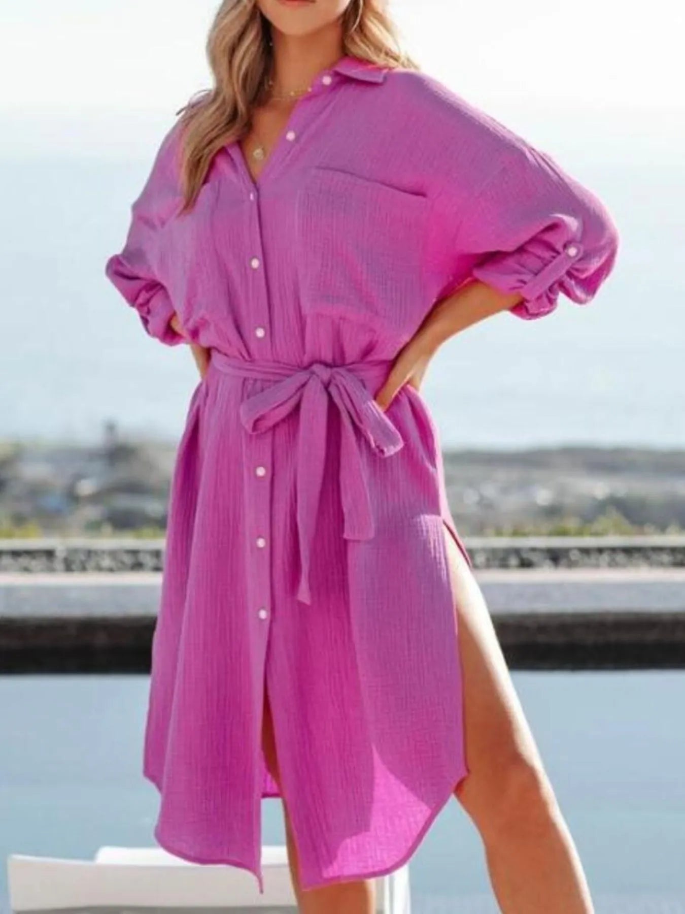 Coastal Cool Belted Shirtdress