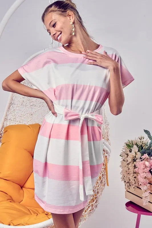 Tie Front Striped T-Shirt Dress
