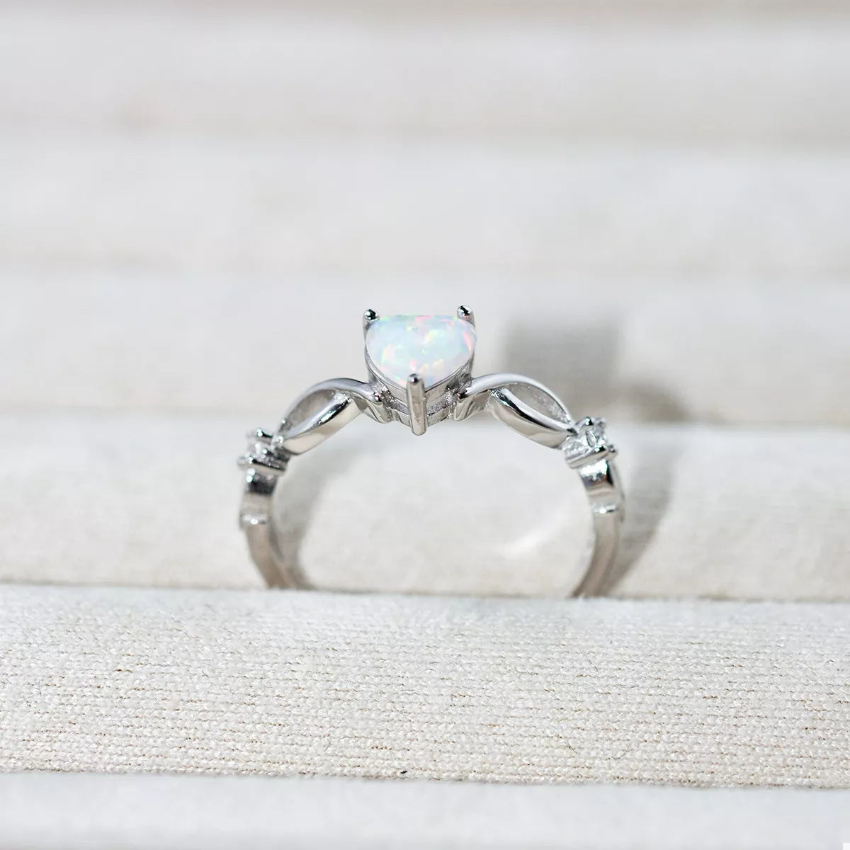 Heart-Shaped Opal Ring - 925 Sterling Silver