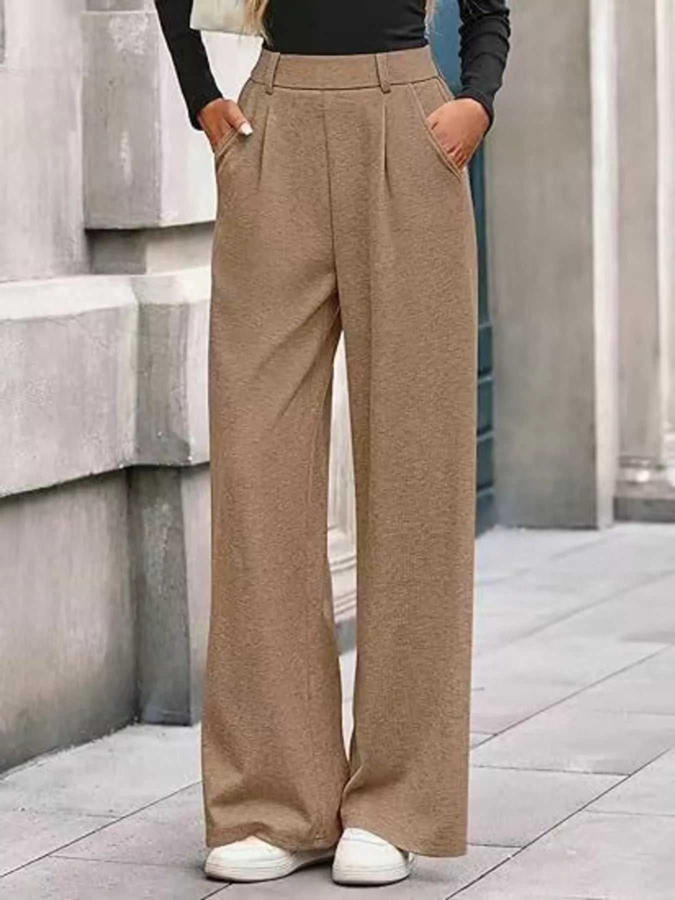 Wide-Leg Pleated Trouser Pants