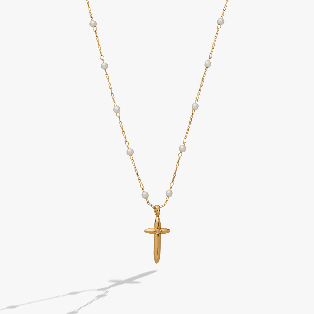 Cross 4:13 Pearl Rosary Chain Pendant Necklace - Alex and Ani - Front View