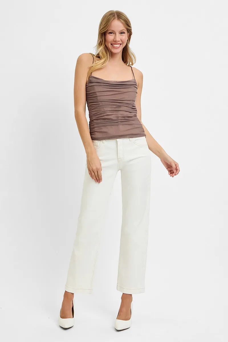 Tummy Control Mid Rise Straight Jeans