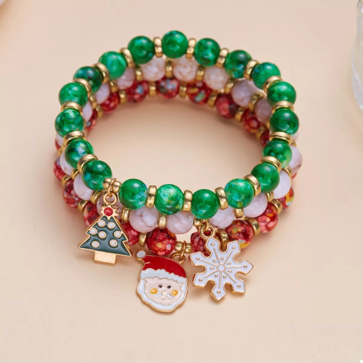 3-Piece Christmas Charm Beaded Bracelet