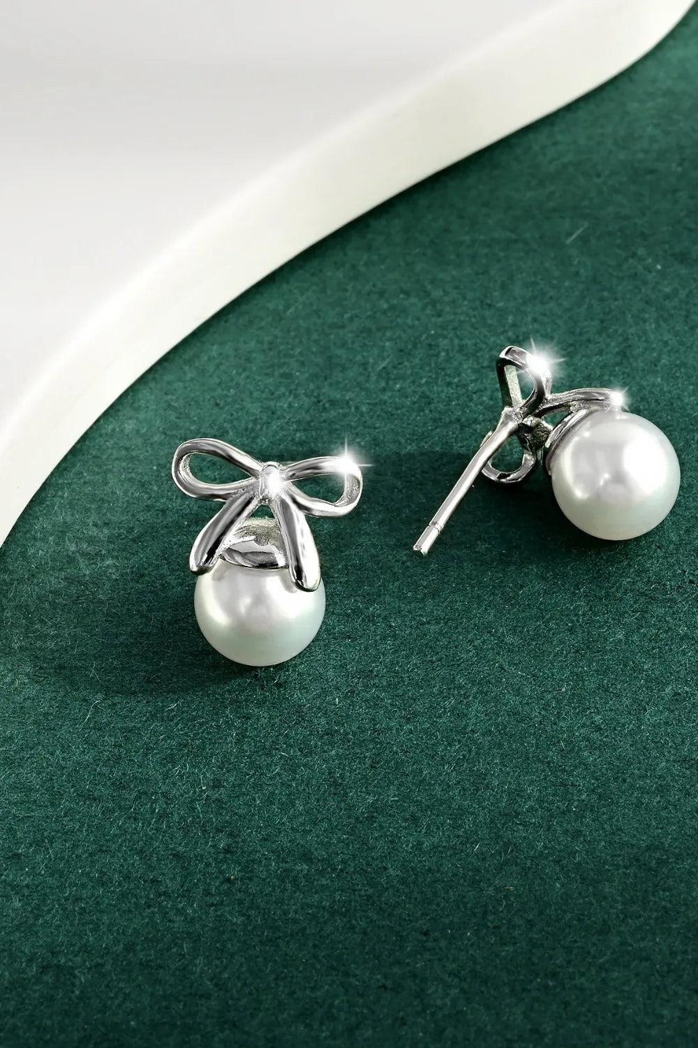 Shell Pearl Bow Earrings - Front View