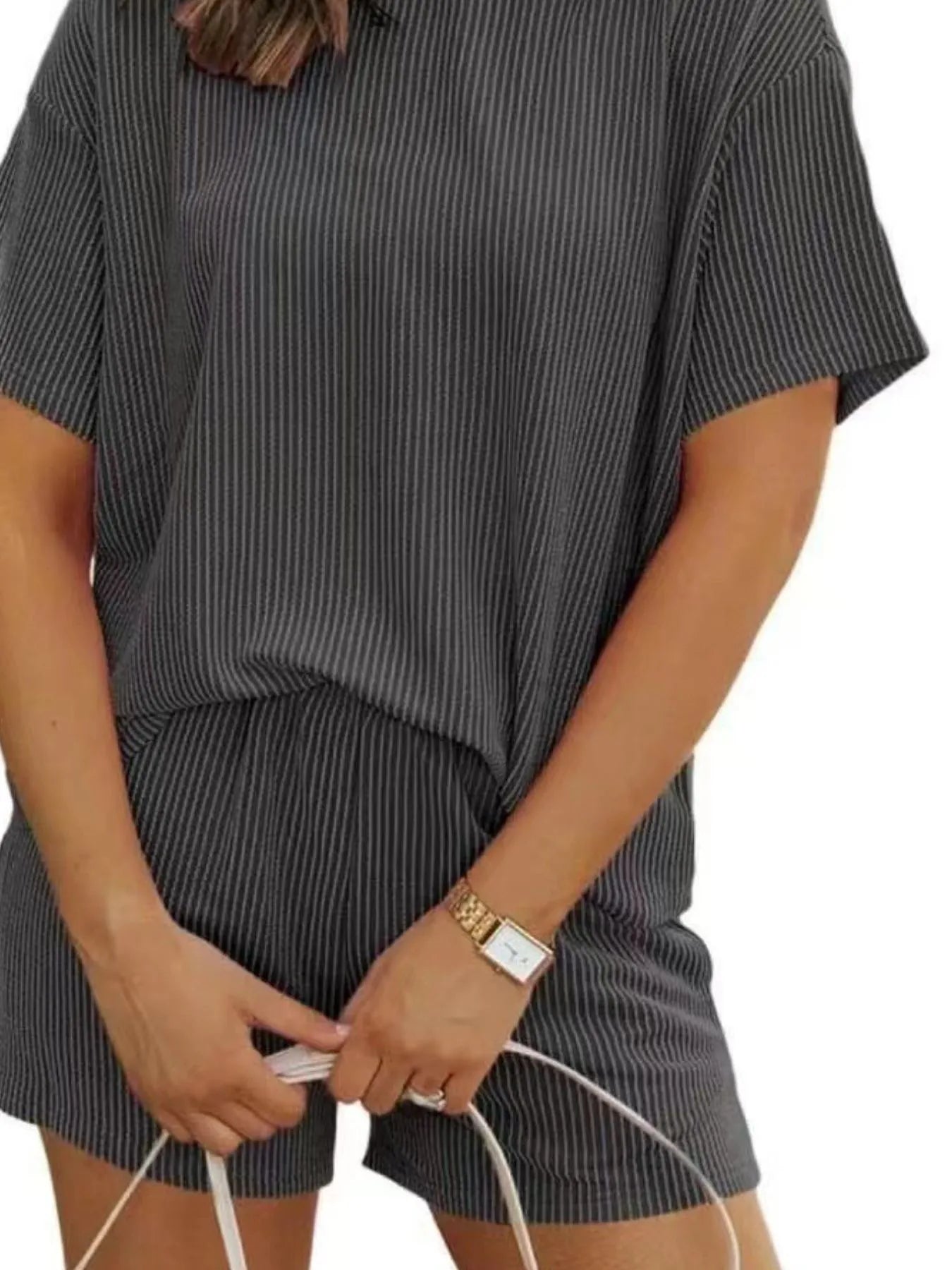 Ribbed Short Sleeve Lounge Set