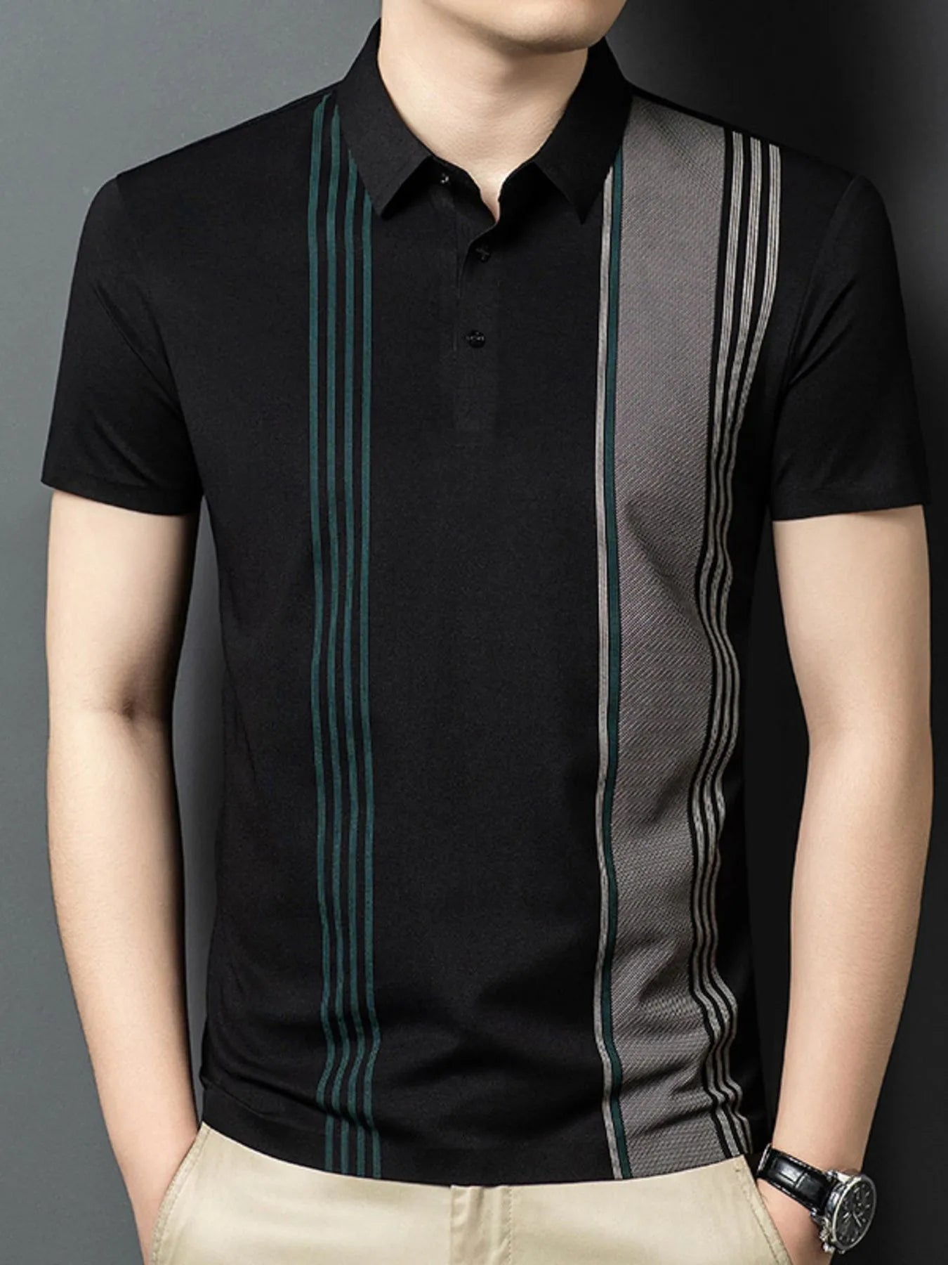 Men's Contrast Stripe Short Sleeve Polo
