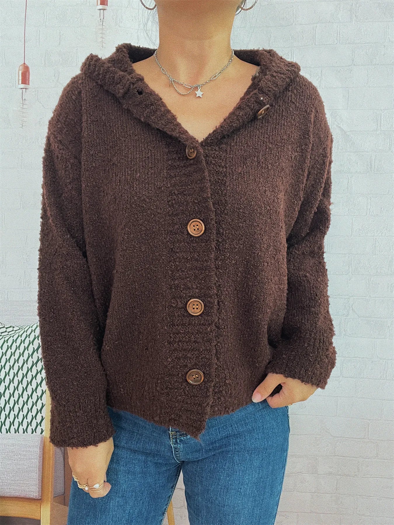 Chunky Buttoned Hooded Cardigan