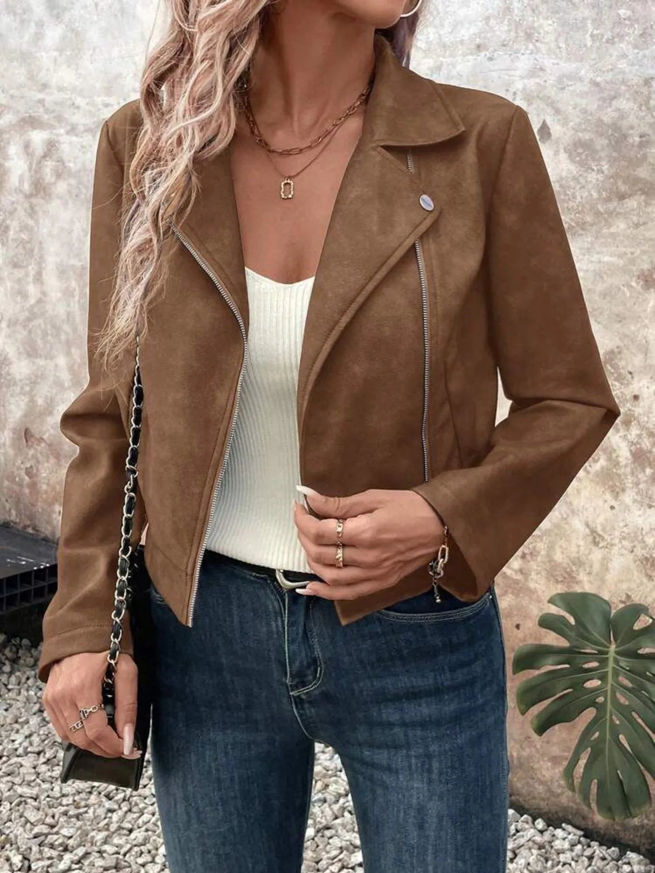 Microsuede Cropped Moto Jacket