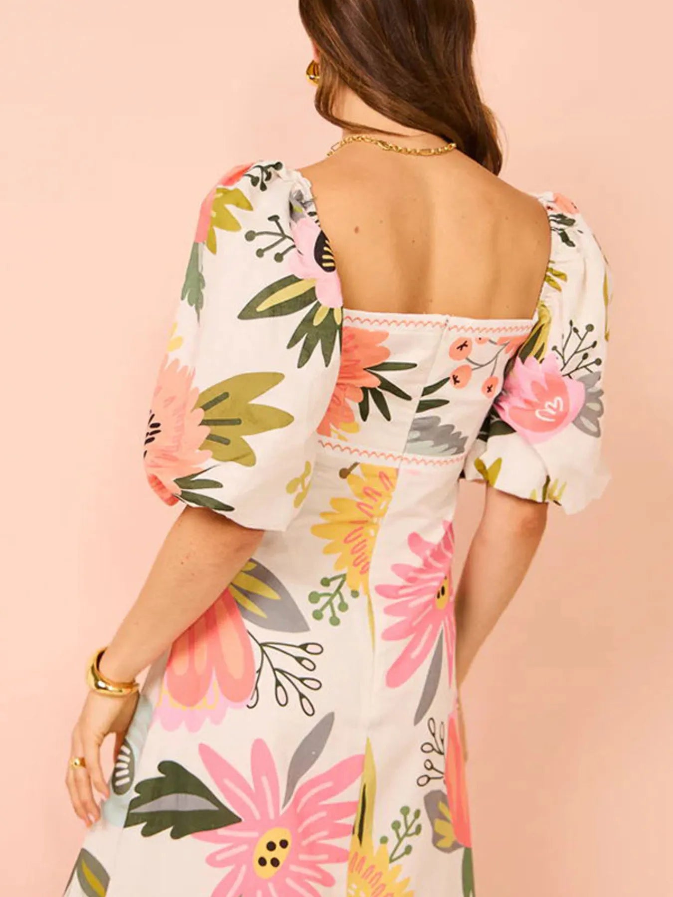 Floral Square Neck Puff Sleeve Maxi Dress