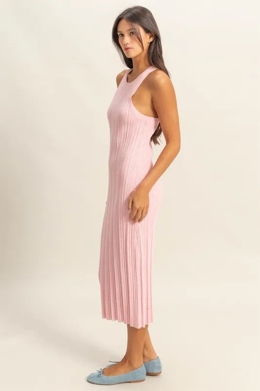 Pink Bodycon Ribbed Knit Dress