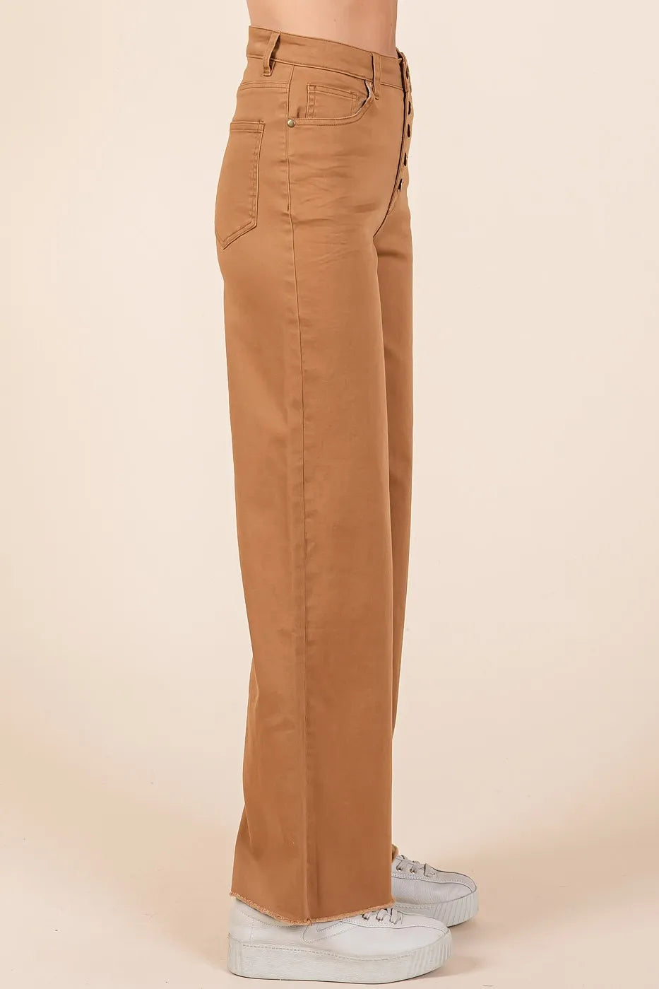 Twill High Waisted Button Fly Wide Leg Pants