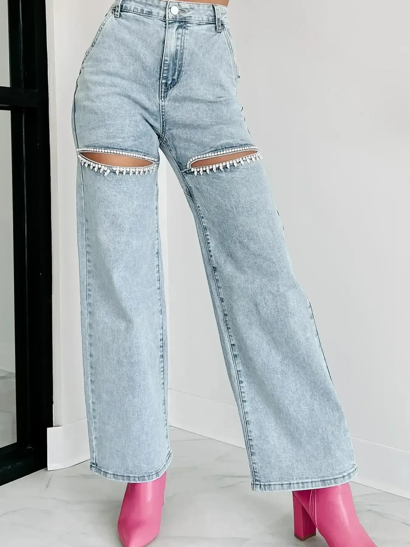 Women's High Waist Cut-Out Wide Leg Jeans