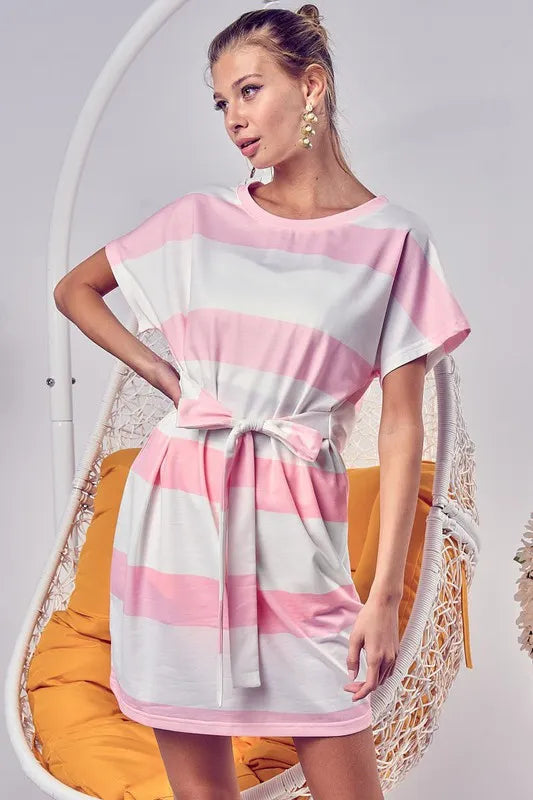 Tie Front Striped T-Shirt Dress