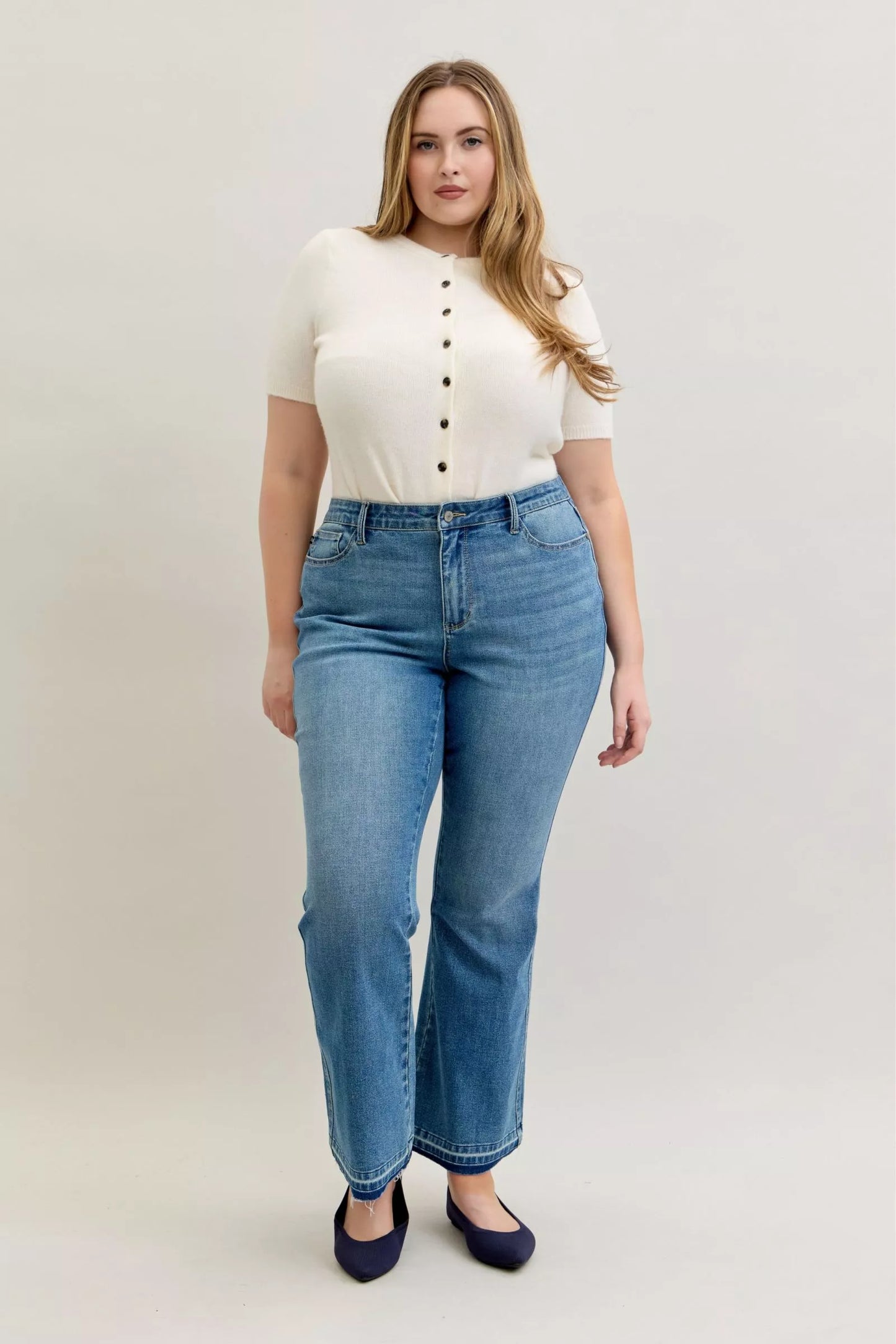 Mid-Rise Slim Bootcut Tummy Control Release Hem Jeans