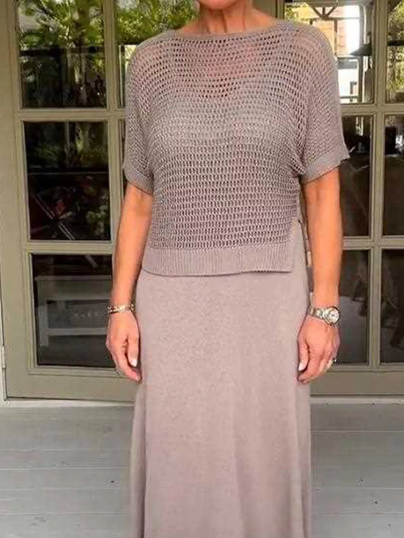 Openwork Sweater and Dress Set