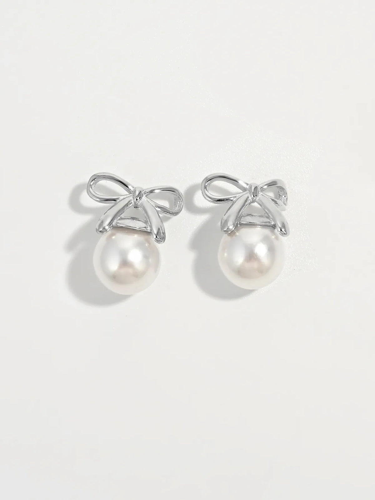 Shell Pearl Bow Earrings - Back View