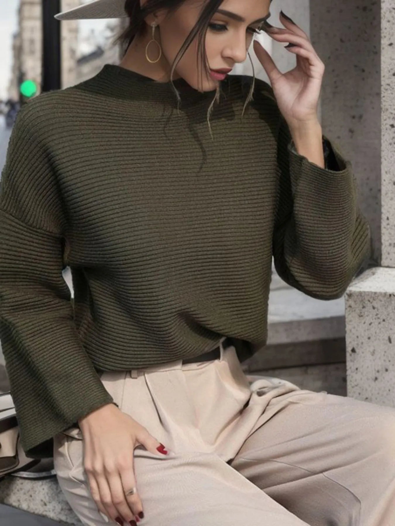 Mock Neck Drop Shoulder Sweater