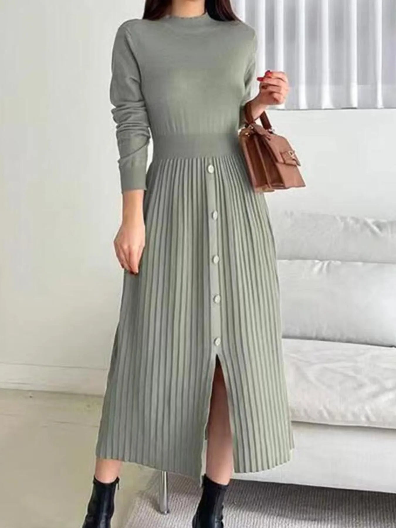 Sweater Dress with Pleated Skirt
