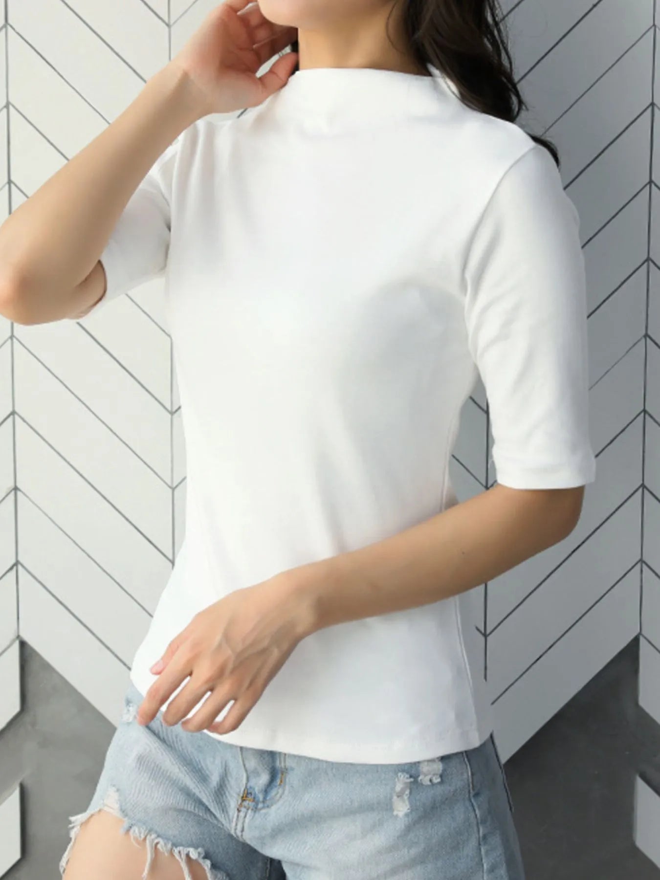 Women's Mock Neck Half Sleeve T-Shirt