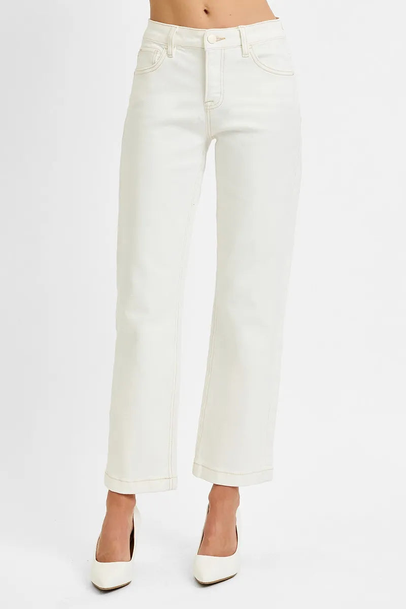 Tummy Control Mid Rise Straight Jeans