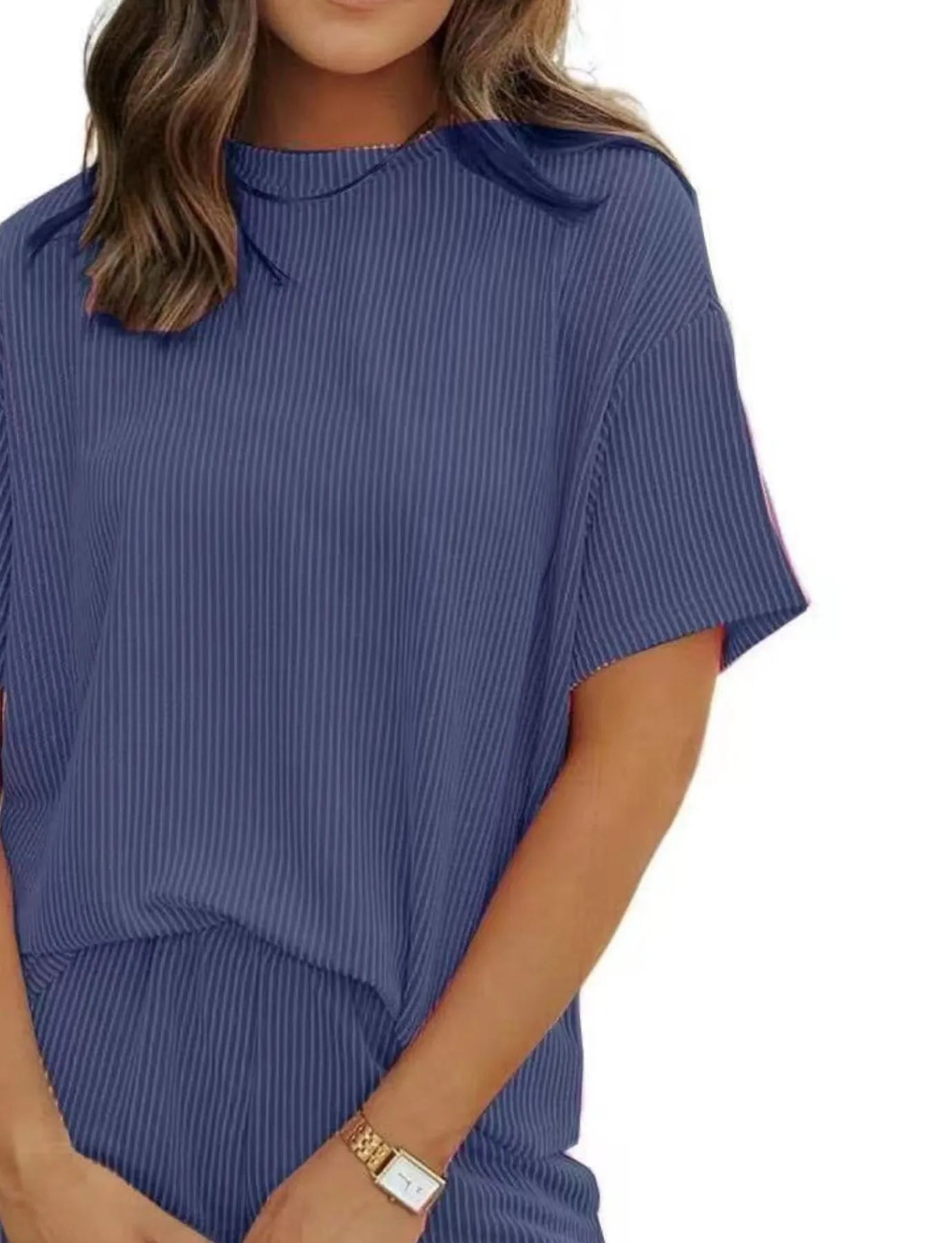 Ribbed Short Sleeve Lounge Set