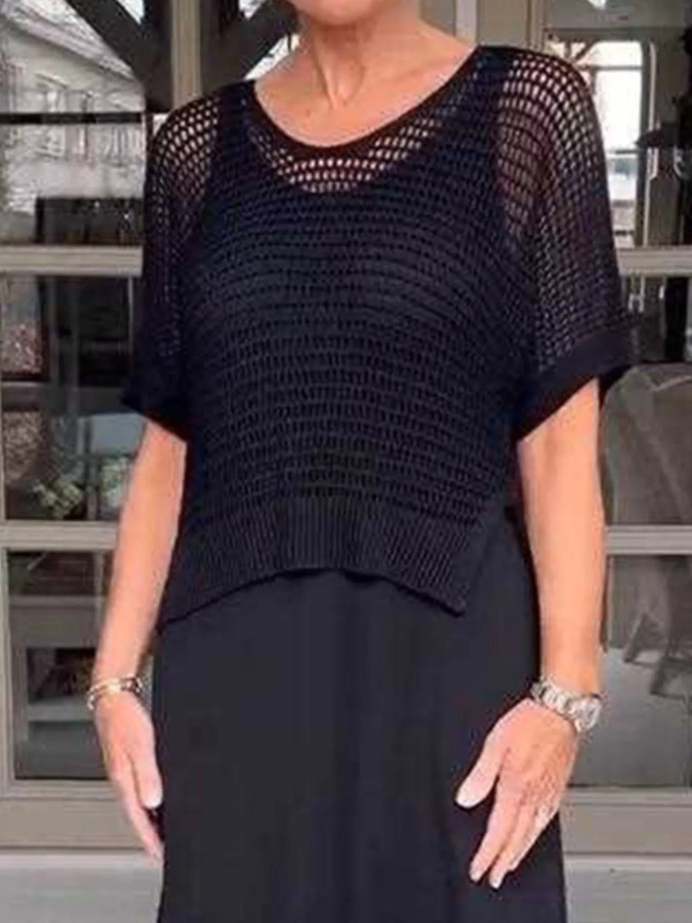 Openwork Sweater and Dress Set