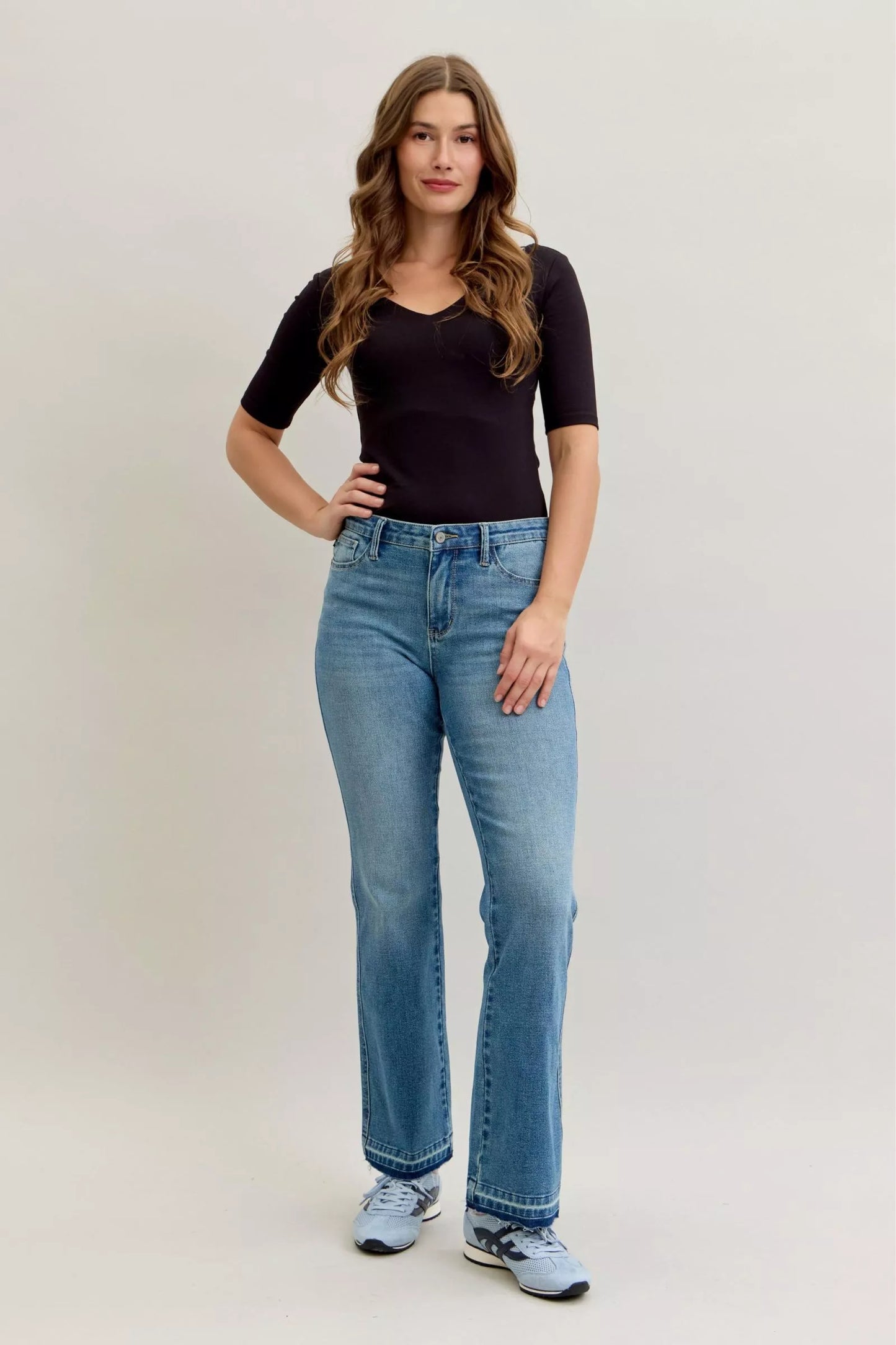 Mid-Rise Slim Bootcut Tummy Control Release Hem Jeans