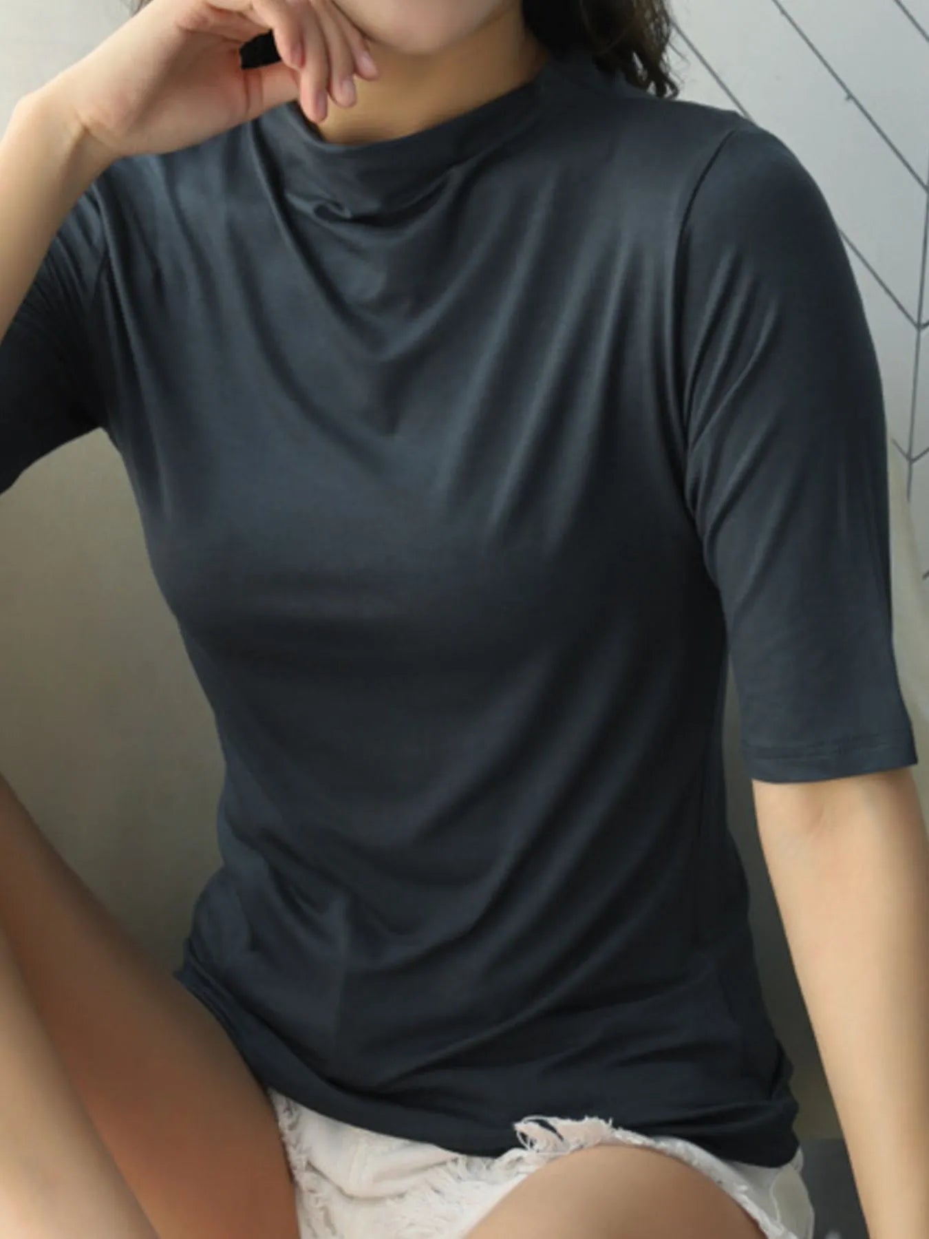 Women's Mock Neck Half Sleeve T-Shirt
