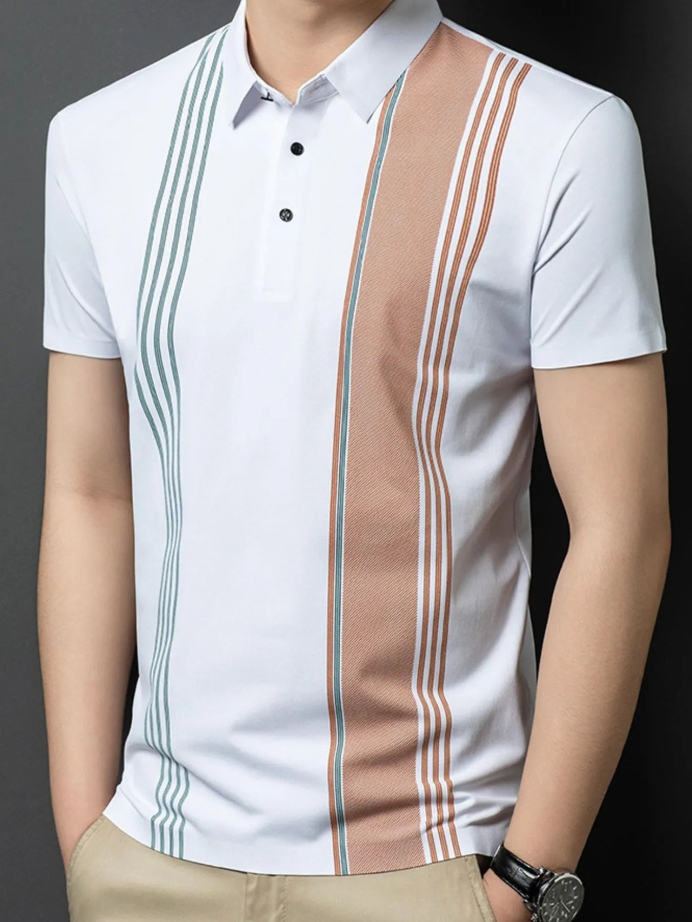 Men's Contrast Stripe Short Sleeve Polo