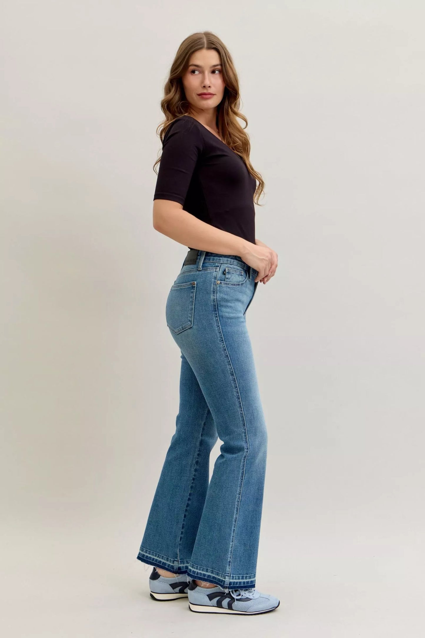 Mid-Rise Slim Bootcut Tummy Control Release Hem Jeans