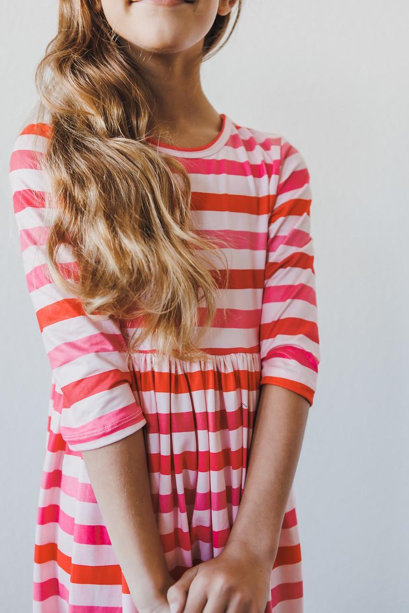 3/4 Sleeve Striped Twirl Dress with Pockets - Mila & Rose ®