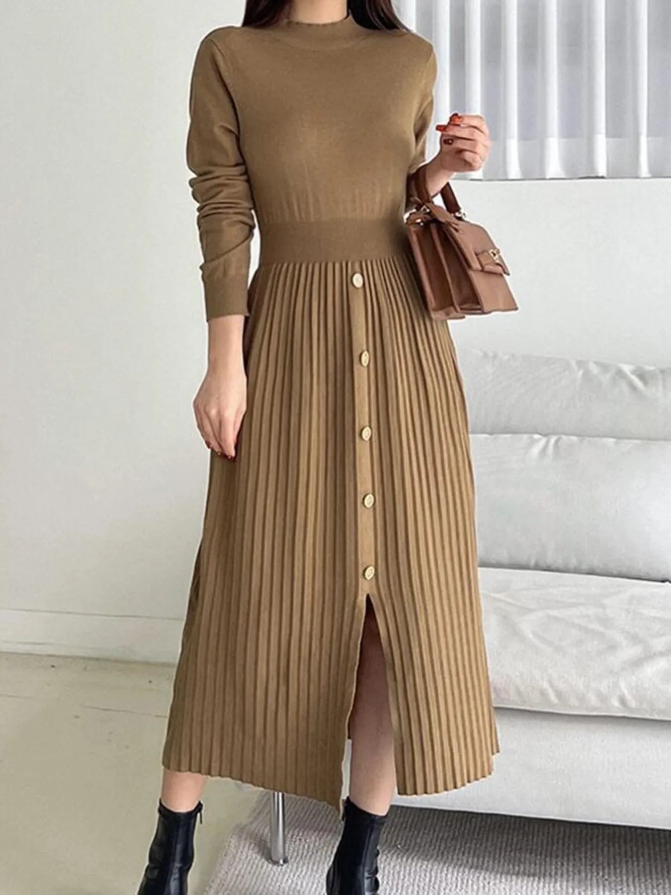 Sweater Dress with Pleated Skirt