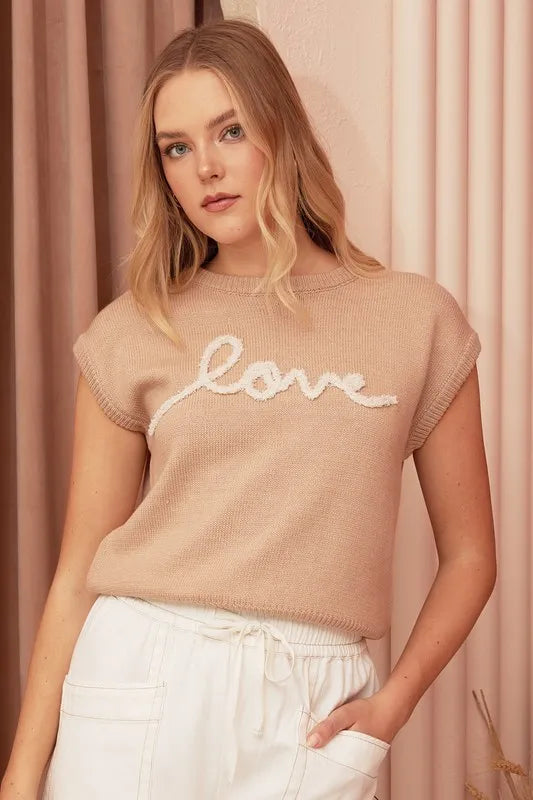 Love Letter Round Neck Cap Sleeve Knit Top