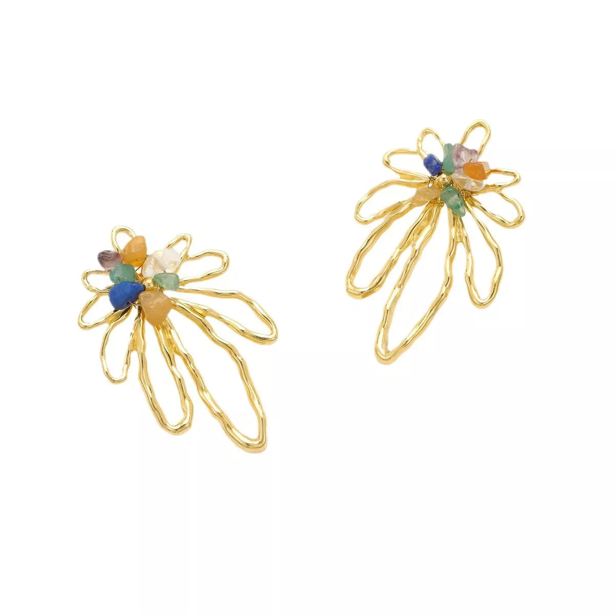 18K Gold-Plated Natural Stone Flower Earrings